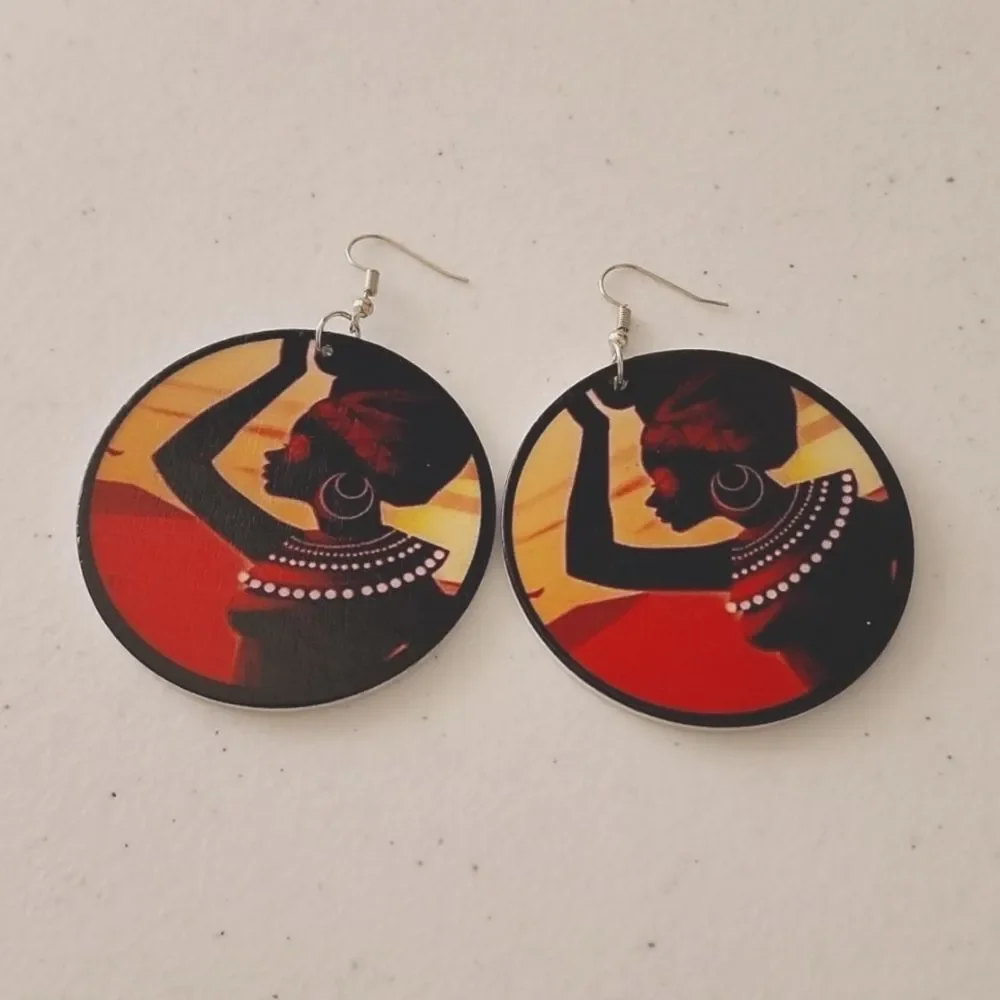 3 for $18 Black Girl Fly Real Wood African Pierced Earrings 1 1/2 Inches